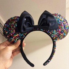 Disney- Parks Spangles Multicolour Sequins Minnie Mickey Mouse Ears Bow Headband
