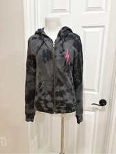 Aviator Nation Black Spacedye Zip Hoodie Pink Lightning Bolt XS