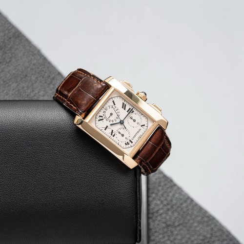 Cartier Tank Francaise Chrono 1830 18k Yellow Gold Leather Quartz Watch 28mm