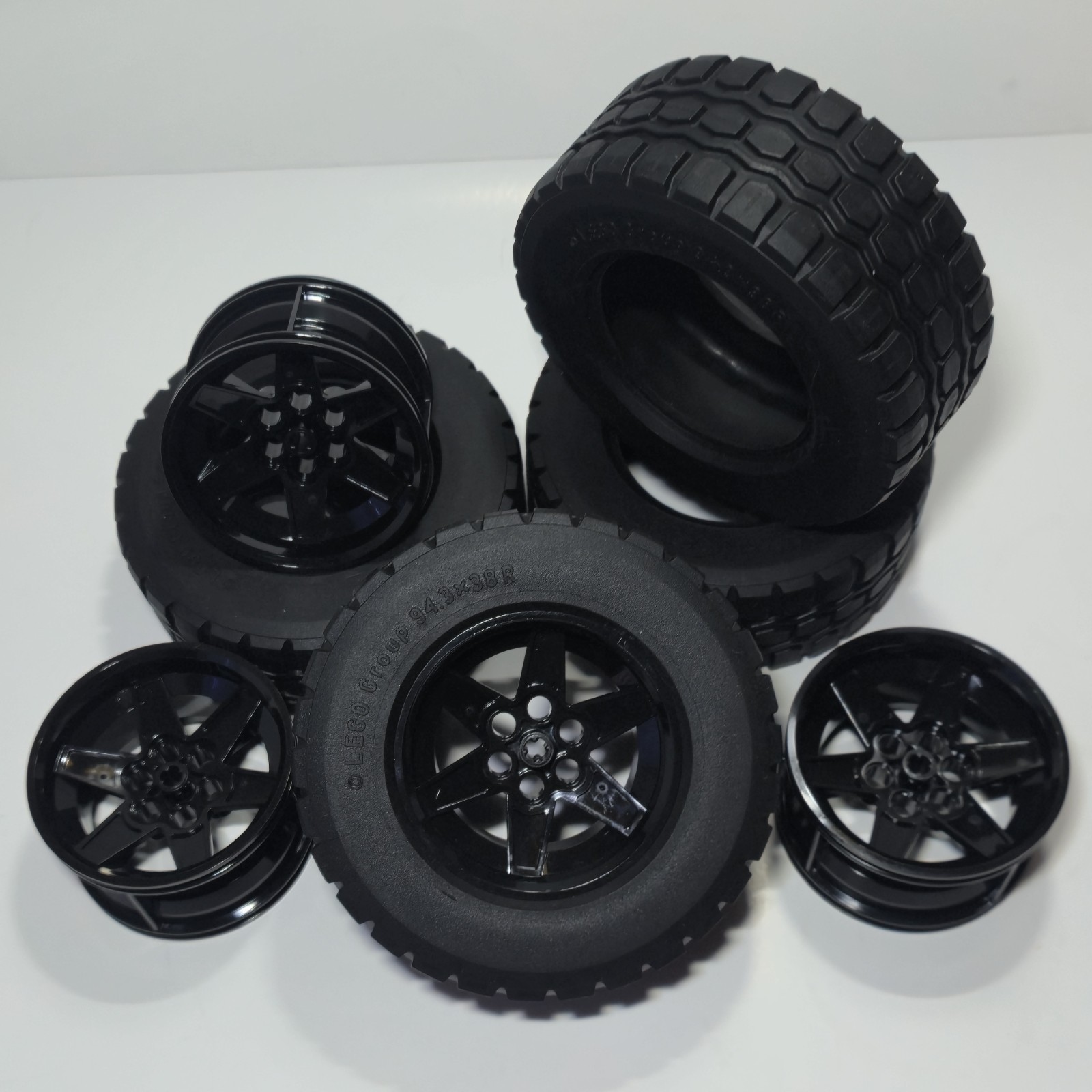 LEGO Technic 94.3 x 38 R Tire, 56mm D. x 34mm Black Wheel, Lot of 4, Brand New!