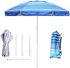6.5ft Beach Umbrella Heavy Duty Wind Resistant UV 50 Portable Sun Shade