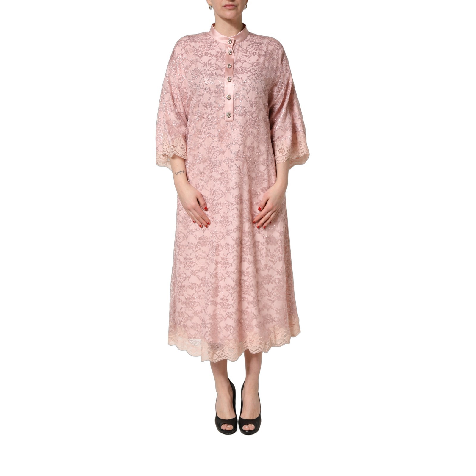 DOLCE & GABBANA Dress Pink Corded Floral Lace Kaftan Midi IT44/US10/L 6750usd image 2