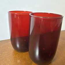 Vintage Anchor Hocking Royal Ruby Red Juice Glasses Roly Poly, 4¼" Set of 2