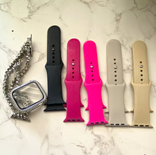 Lot of 5 Silicone Strap Bands for Apple Watch - Black Pink Light Pink Gray Beige