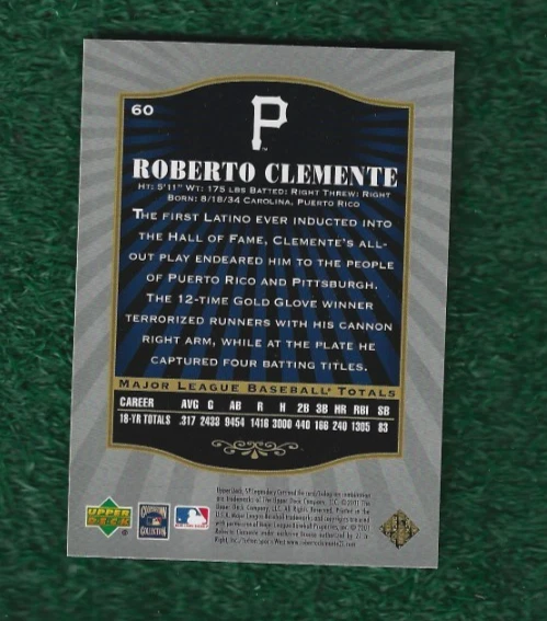 ROBERTO CLEMENTE - MLB HOF - 2001 SP LEGENDARY CUTS BASE CARD # 60 - PIRATES MLB - Image 3 of 3