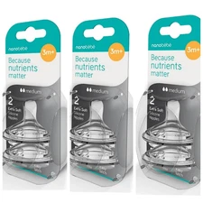 3 packs Nanobébé 6m+  fast Flow Extra soft Silicone Baby Bottle Nipples 2 per pk