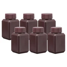 6 Pcs 60ml Reagent Bottles, HDPE Narrow Mouth Square Bottles, Brown