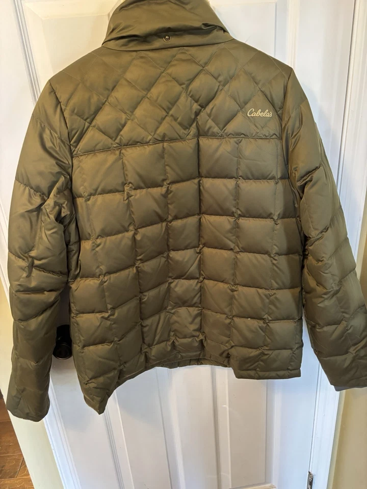 Cabelas Bomber Quilted Jacket Mens XL Green Goose Down Lined Puffer - Image 2 of 4
