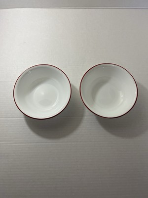 Corelle SPLENDOR Set of 2 Round Soup/Cereal Bowls White w/ Red Rim 6-1/4''