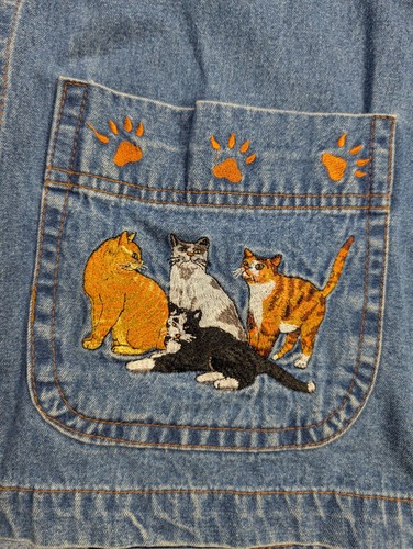 Giacca vintage rara Casey Coleman donna jeans denim lavoro gatti ricamata taglia S - Foto 5 di 13