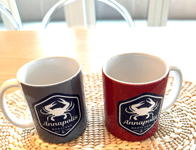 Set of 2 Annapolis Crab Mugs Orca Coatings Red & Gray Ceramic Coffee Cups