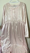 Ashley Taylor Pink Satin Button Front Gown L Long Sleeve Round Neck Embro Lace