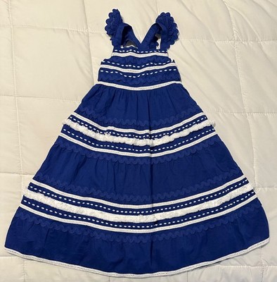 Mini Boden Maxi Tiered Twirly Ric Rac Sapphire Blue EUC Dress Girls Size  5-6 | eBay