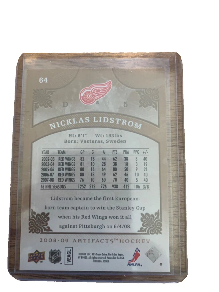 2008-09 Upper Deck Artifacts Nicklas Lidstrom #64 Detroit Red Wings - Image 2 of 2