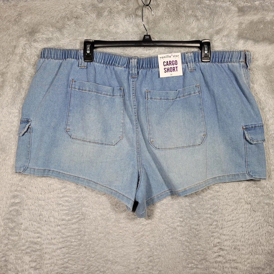 Pantalones Cortos de Jean Vanilla Star para Mujer 3X Azul Denim Bolsillos de Carga 46x4 Foto 2 de 4