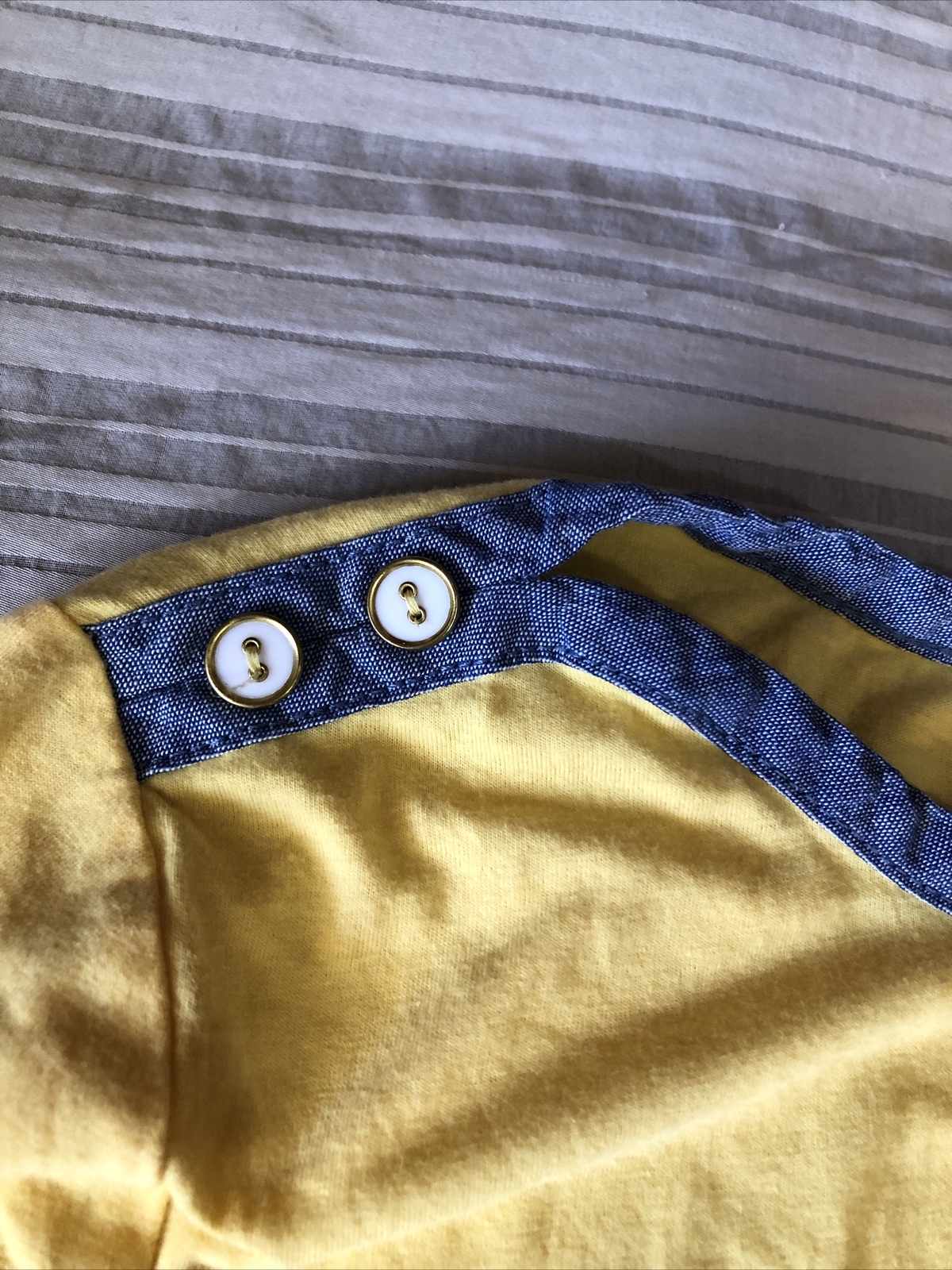 BASIC EDITIONS yellow SMALL TOP Buttons Denim Neck - image 2