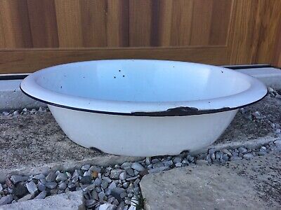 Large Enamel Ware Tub Basin Oval Wash, Vintage Enamelware Baby Bathtub