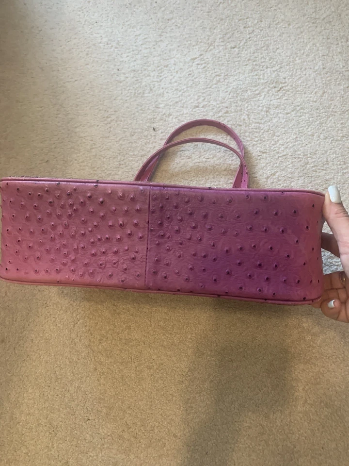 Bolso Isabella Fiore Vintage Avestruz Lavanda Cuero Cuadros Lana Cuentas Flor Foto 4 de 4