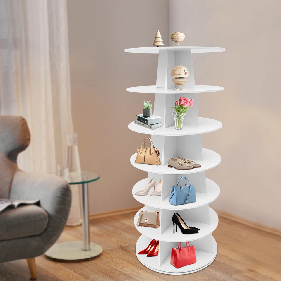 7-tier Rotating Shoe Rack, 360° Revolving Shoe Organizer White Floorstanding New - Image 2 of 4