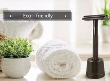 Stainless steel Double Edge Safety Razor Shaver Kit 10 Lord Blades Black W stand