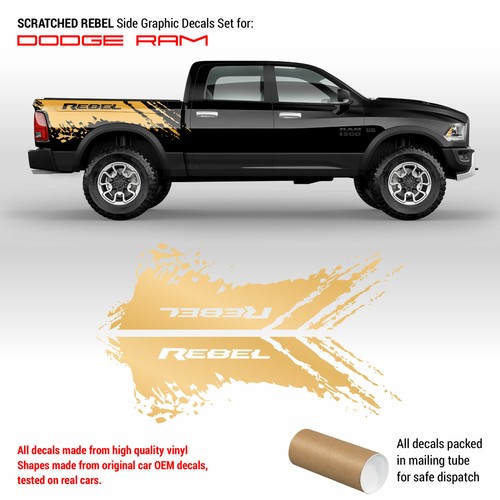 SCRATCHED REBEL Side Graphic for Dodge RAM - Picture 4 of 5
