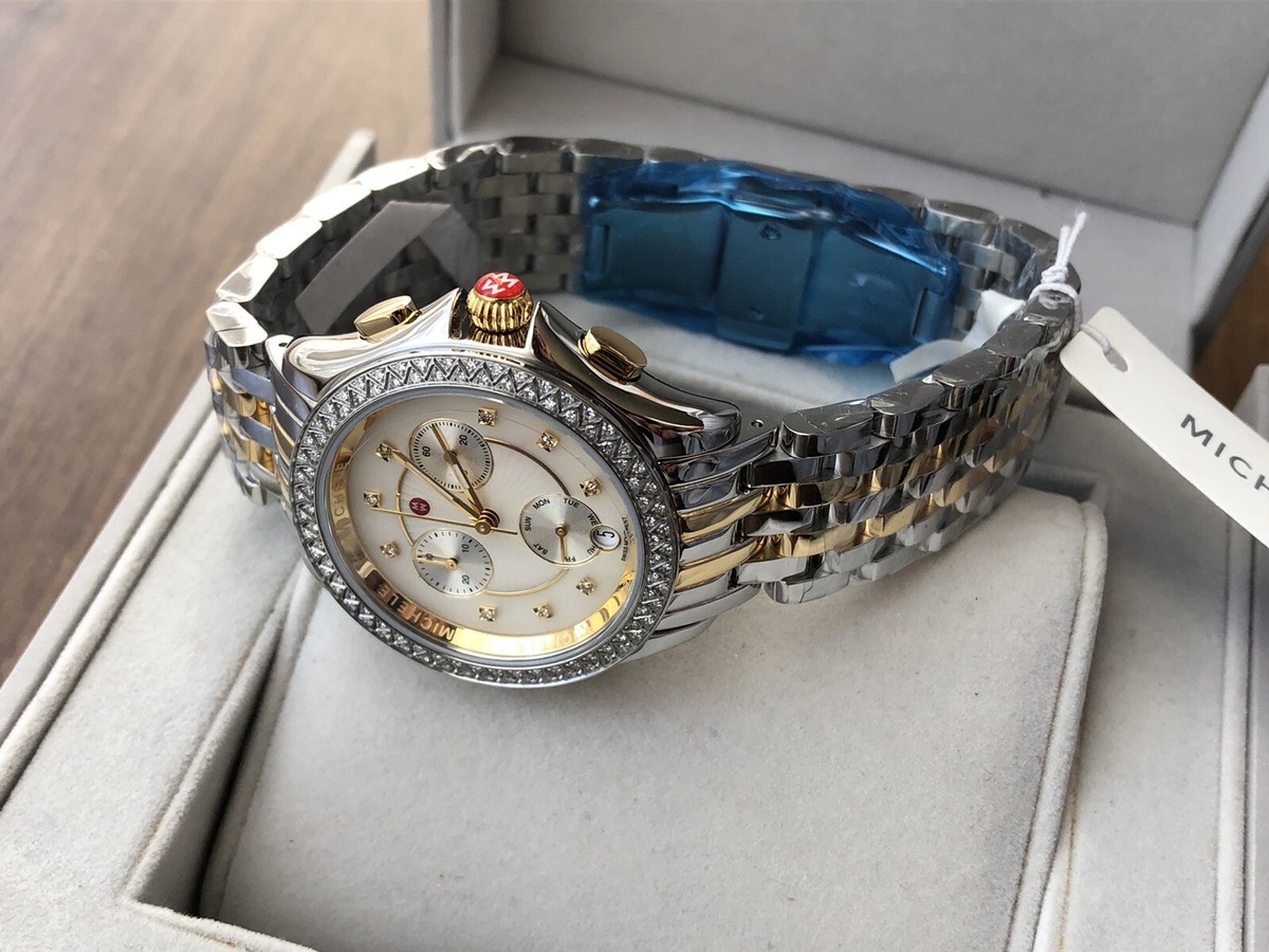 ON SALE) New Michele Diamond Belmore Gold/silver Watch  display picture 3