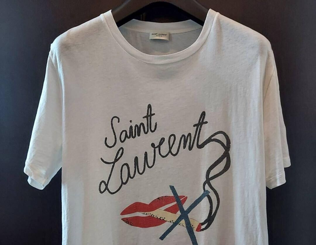 Saint Laurent Paris T Shirt Manica Corta Labbra Fumatrice Tg M Bianca Unisex Adulti