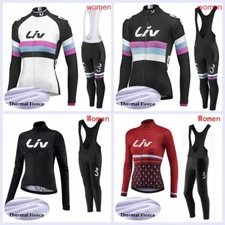 Winter Cycling Jersey Womens Thermal Fleece Bike Shirt /Bib Pants Sports Uniform
