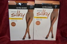 2-pair LOT Secret Silky ULTRA SHEER Pantyhose CT Size C JET BLACK L18