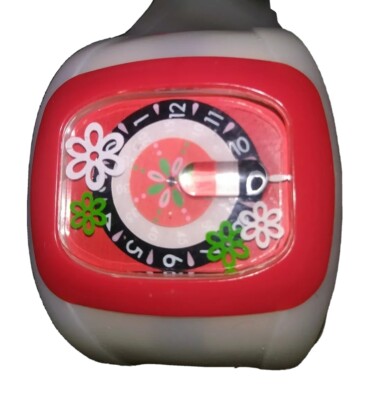 Women odm Watch Jump Hour A1 Spin Dd100-1 Red Case Wide White Band Black Acc New