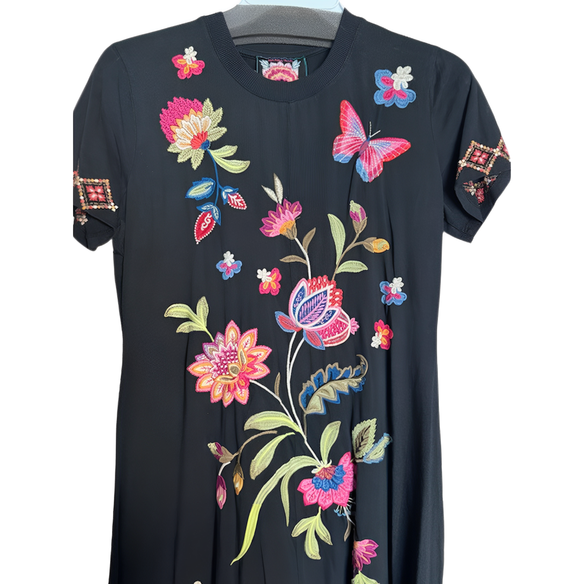 Johnny Was Gracey Crew Neck Swing Long Dress Black Butterfly