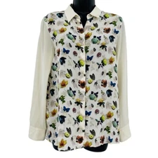 Club Monaco Silk Blouse butterfly floral novelty print women's size S