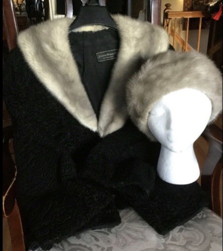 Vintage White PLATINUM Sapphire MINK FUR HAT BERET Canada, Silver Grey SZ 22" S - Picture 10 of 12
