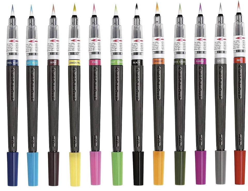 Pentel Colour Brush Pen - Refillable, Calligraphy, Manga - Choice of 18 Colours