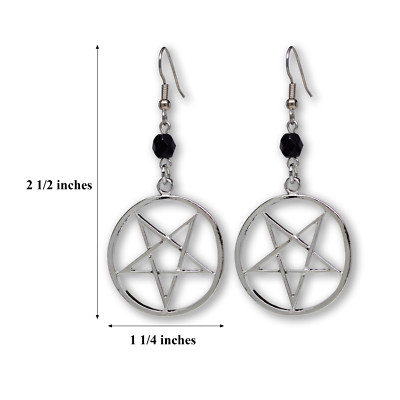 Inverted Pentacle Pentagram Satanic Silver Finish Dangle Earrings