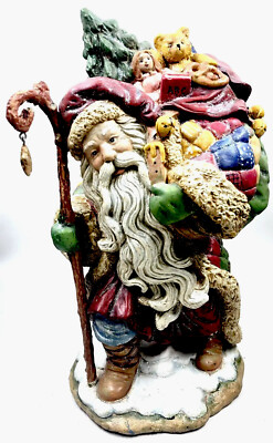 Festive Large Santa Claus Figure With Toys In Sack Paper Mache Glitter 10 