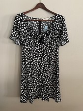 2022 Ann Taylor Loft Black B&W Dotted Tie Front Flare Dress Petites XXL  NWT