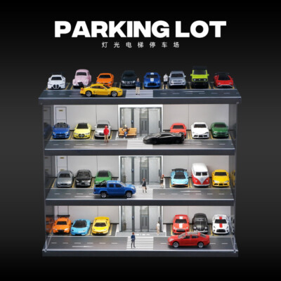 1:64 Diorama Car Garage Model Lift Parking Lot LED Lighting