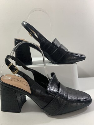 Marks and Spencer brandneue schwarze Mokassin-Kroko Slingpumps. Größe 7