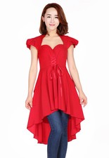 Victorien Romance Haut Long Robe Rétro Vintage Rouge À Rockabilly Style Pinup