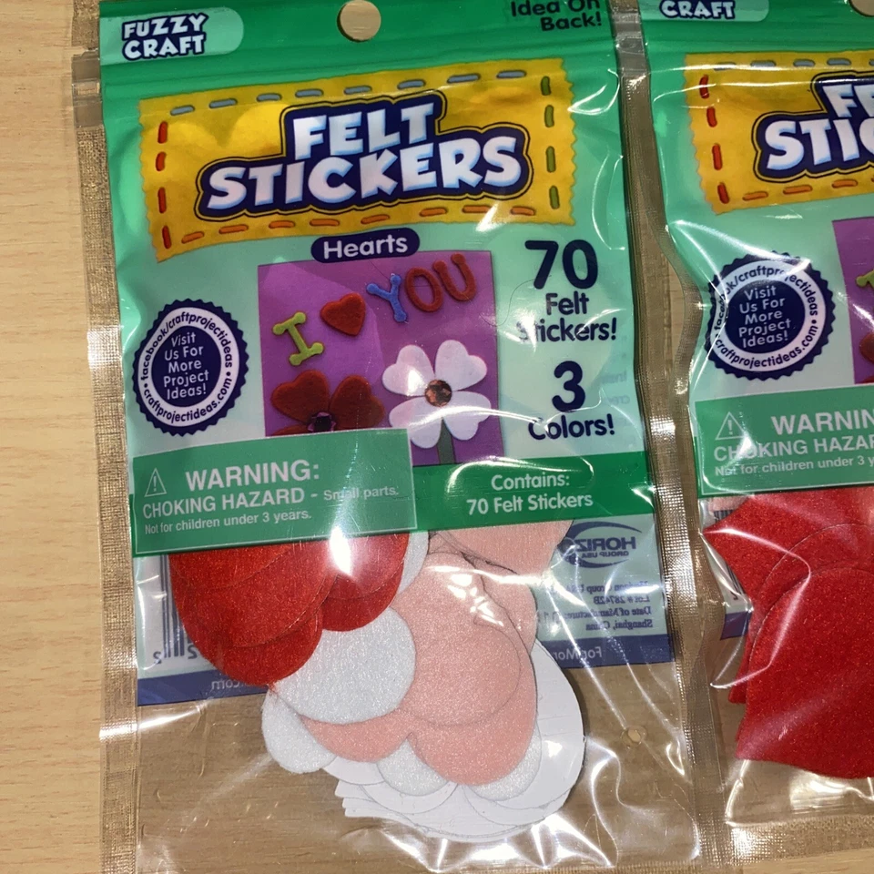 Pegatinas de fieltro - Juego de 2 manualidades difusas en forma de corazón 70 piezas - 3 colores cada una nueva Foto 2 de 4