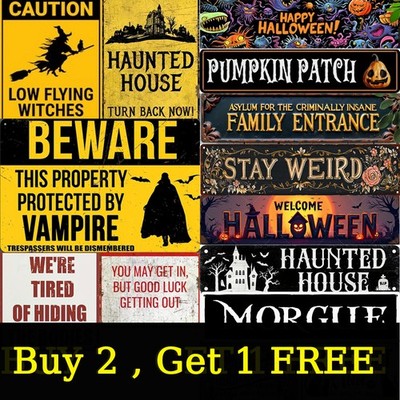 Halloween Metal Signs Vintage Spooky Funny Wall Decor Haunted House Party Decor