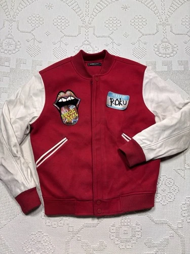 Roku Studio Stoned And Successful Varsity Jacket Red White Mouth Tongue Men’s S image 3