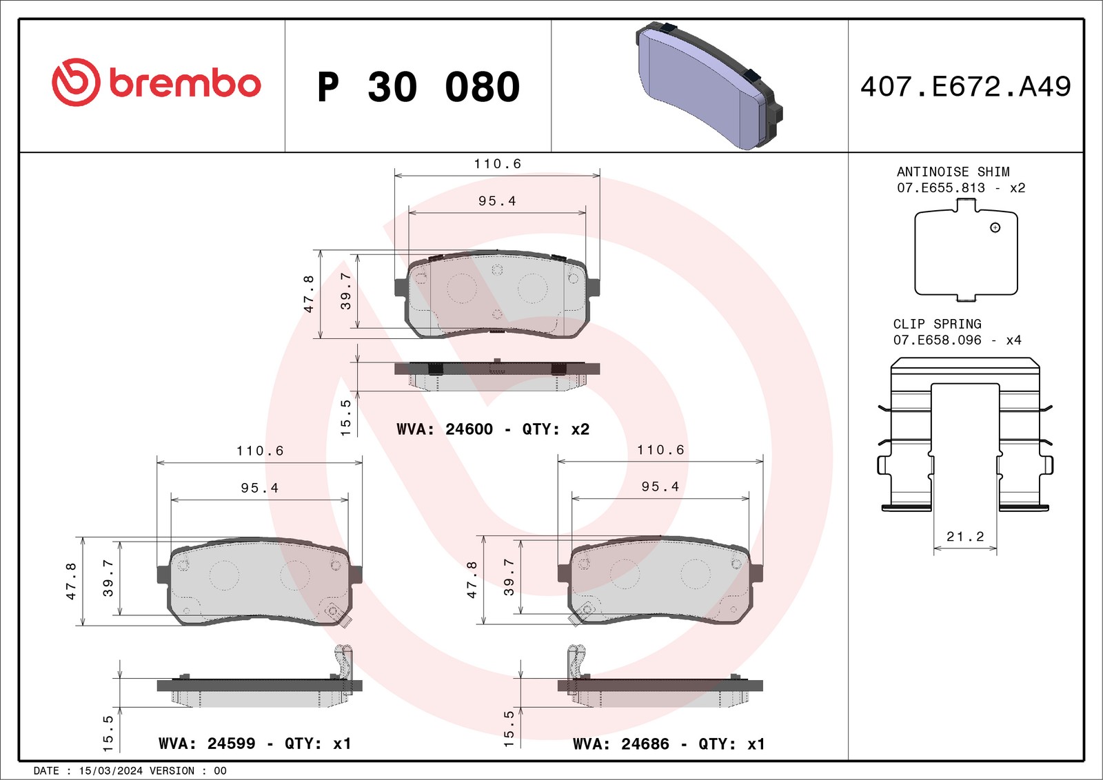 Für BREMBO P 30 080 HAM PADS. TYLNE REAR Mando HYUNDAI/KIA - Bild 5