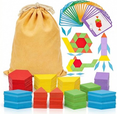 Wooden Shape Blocks Set - 209 PCS Geometric Patterns for Kids