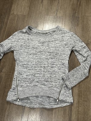 Athleta Gray Heathered Long Sleeve Top Round Neck Athletic Casual Small Side Zip