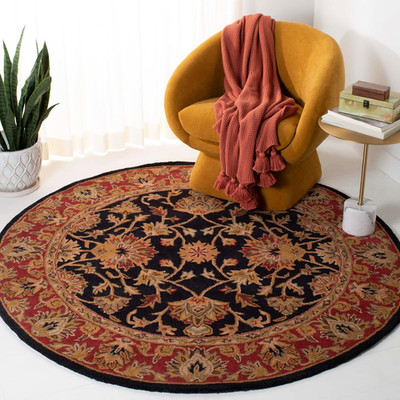 Heritage Collection 6' Round Handmade Oriental Wool Area Rug - Black & Red