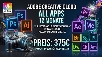 Adobe Creative Cloud Pro 12 Monate Abonnement Laufzeit Lizenz mit Garantie