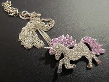 Sparkly Purple Clear Rhinestone Unicorn Pendant Necklace CooL