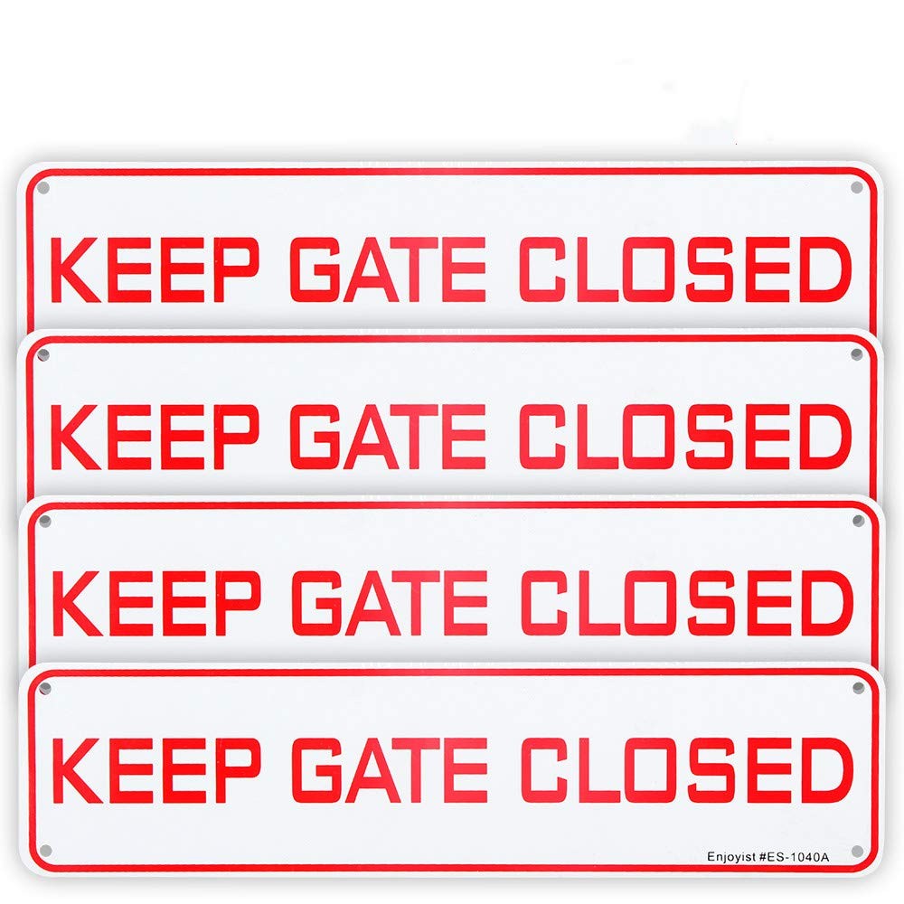 4 Pack Keep Gate Closed Sign, 12"x 3" - .040 Aluminum Sign Rust Free Aluminum